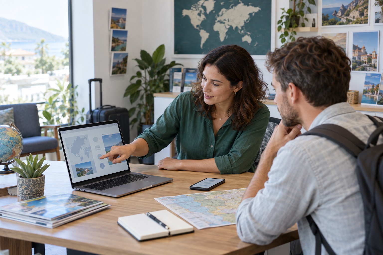 Travel advisor helping a customer prepare for a trip